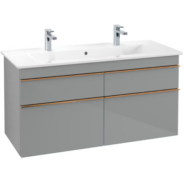 Тумба под раковину Villeroy & Boch Venticello 115,3х50,2 см МДФ стекло глянцевое серое/ручка медь A92905RA