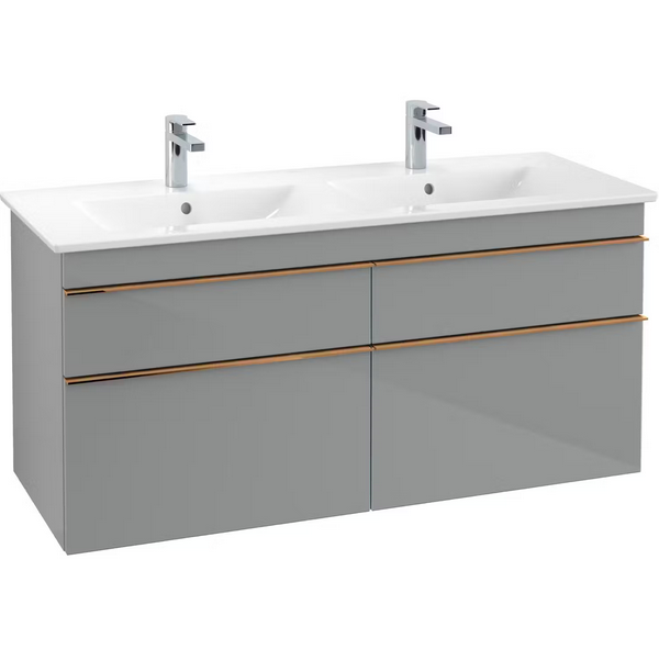 Тумба під раковину Villeroy & Boch Venticello 125,3х50,2 см МДФ скло глянсове сіре/ручка мідь A93005RA