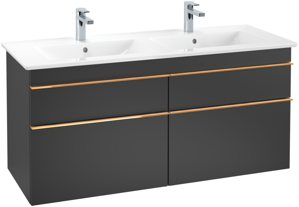 Тумба под раковину Villeroy & Boch Venticello 125,3х50,2 см МДФ черный матовый лак/ручка медь A93005PD