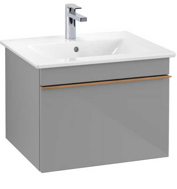 Тумба під раковину Villeroy & Boch Venticello 55,3х50,2 см МДФ скло глянсове сіре/ручка мідь A93205RA