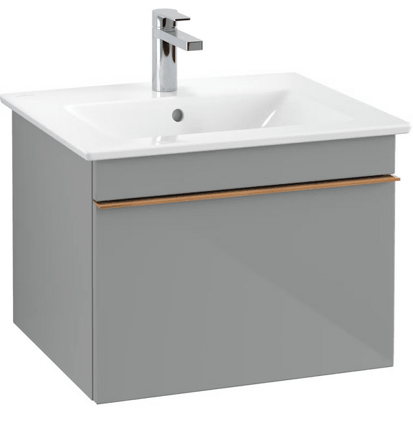 Тумба під раковину Villeroy & Boch Venticello 55,3х50,2 см МДФ скло глянсове сіре/ручка мідь A93205RA