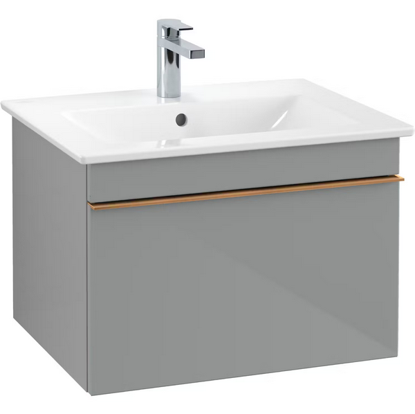 Тумба под раковину Villeroy & Boch Venticello 60,3х50,2 см МДФ стекло глянцевое серое/ручка медь A93305RA