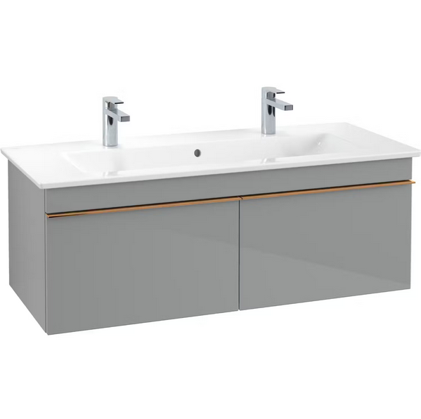 Тумба под раковину Villeroy & Boch Venticello 115,3х50,2 см МДФ стекло глянцевое серое/ручка медь A93805RA