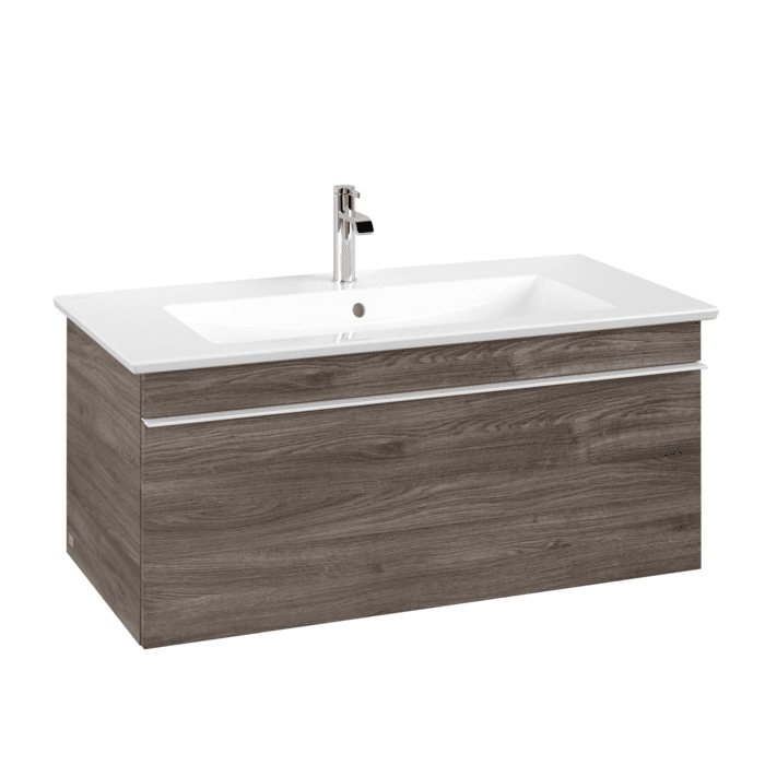 Тумба під раковину Villeroy & Boch Venticello 95,3х50,2 см ДСП кам'яний дуб/ручка алюміній білий A93502RK