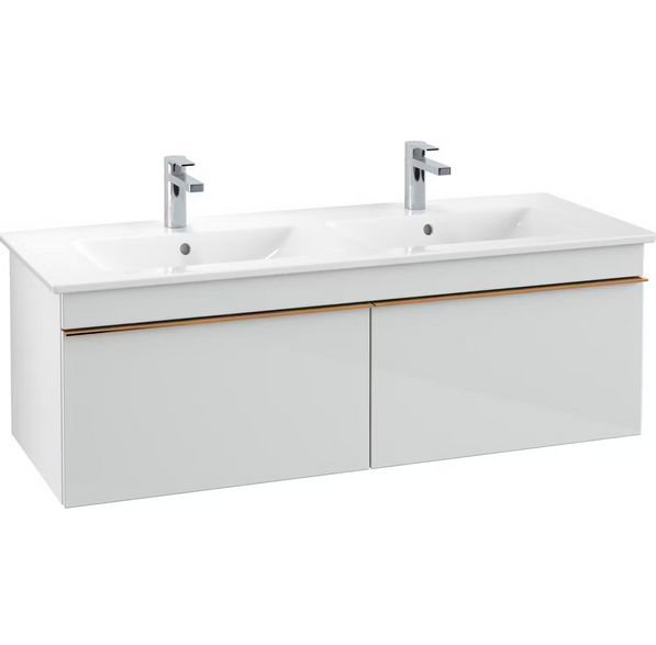 Тумба под раковину Villeroy & Boch Venticello 125,3х50,2 МДФ стекло глянцевое белое/ручка медь A93905RE