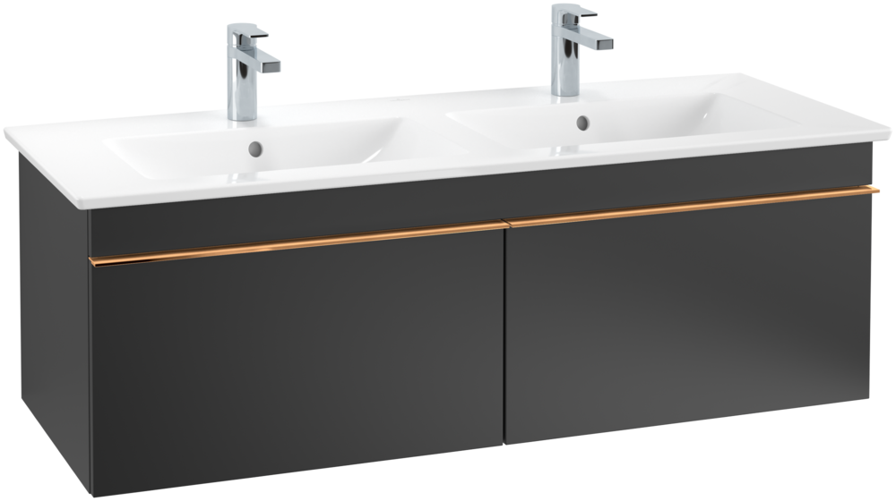 Тумба под раковину Villeroy & Boch Venticello 125,3х50,2 см МДФ черный матовый лак/ручка медь A93905PD