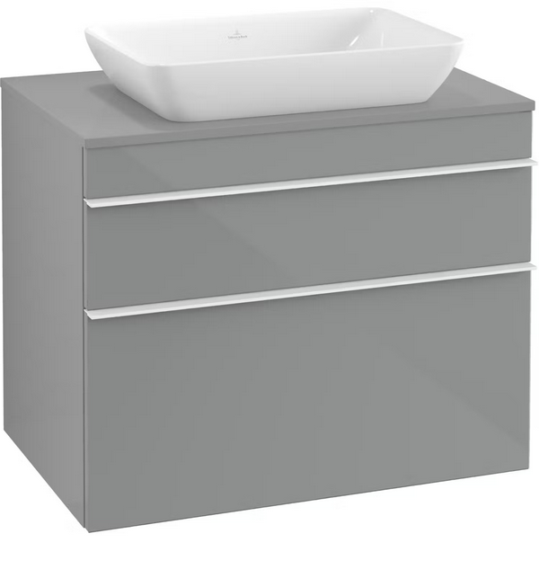 Тумба під раковину Villeroy & Boch Venticello 75,7х50,2 см МДФ скло глянсове сіре/ручка алюміній білий A94002RA