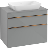 Тумба під раковину Villeroy & Boch Venticello 75,7х50,2 см МДФ скло глянсове сіре/ручка мідь A94005RA