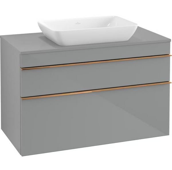 Тумба под раковину Villeroy & Boch Venticello 95,7х50,2 см МДФ стекло глянцевое серое/ручка медь A94105RA
