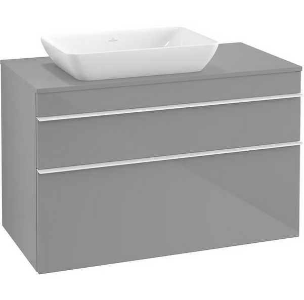 Тумба под раковину Villeroy & Boch Venticello 95,7х50,2 см МДФ стекло глянцевое серое/ручка алюминий белый A94202RA