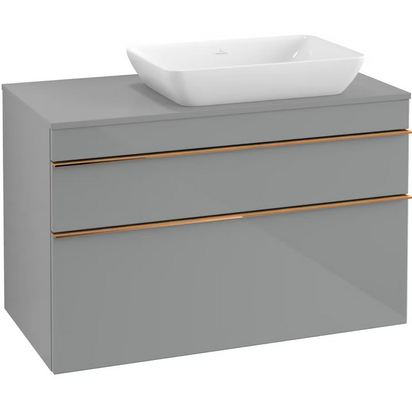 Тумба под раковину Villeroy & Boch Venticello 95,7х50,2 см МДФ стекло глянцевое серое/ручка медь A94305RA