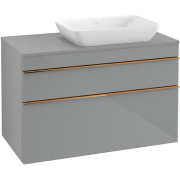 Тумба під раковину Villeroy & Boch Venticello 95,7х50,2 см МДФ скло глянсове сіре/ручка мідь A94305RA