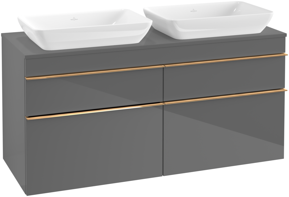 Тумба под раковину Villeroy & Boch Venticello 125,7х50,2 см МДФ глянцевый серый/ручка медь A94405FP