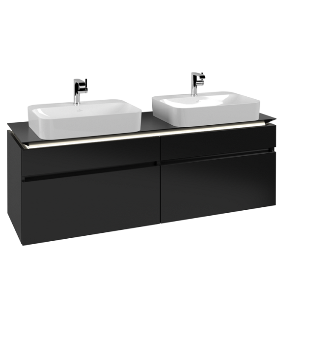 Тумба під раковину Villeroy&Boch Legato 160х55 см з підсвічуванням МДФ/ДСП чорний матовий лак B768L0PD