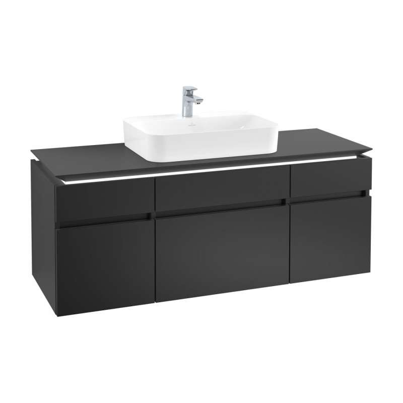 Тумба под раковину Villeroy & Boch Legato 140х55 см с подсветкой МДФ/ДСП черный матовый лак B760L0PD
