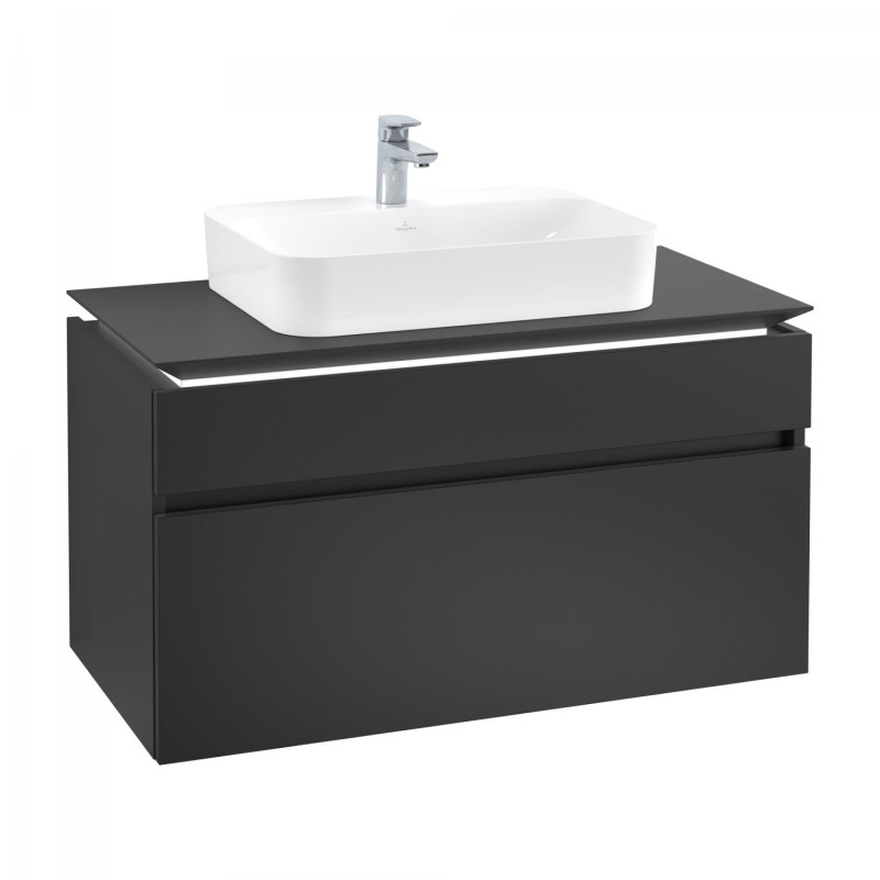 Тумба під раковину Villeroy&Boch Legato 100х55 см з підсвічуванням МДФ/ДСП чорний матовий лак B756L0PD