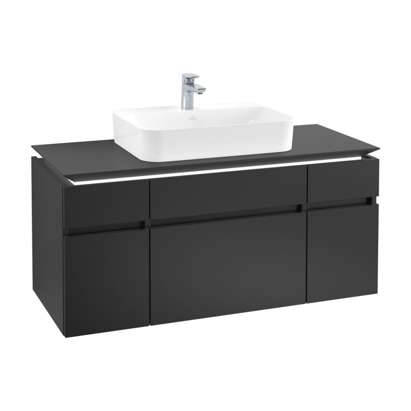 Тумба під раковину Villeroy&Boch Legato 120х55 см з підсвічуванням МДФ/ДСП чорний матовий лак B758L0PD