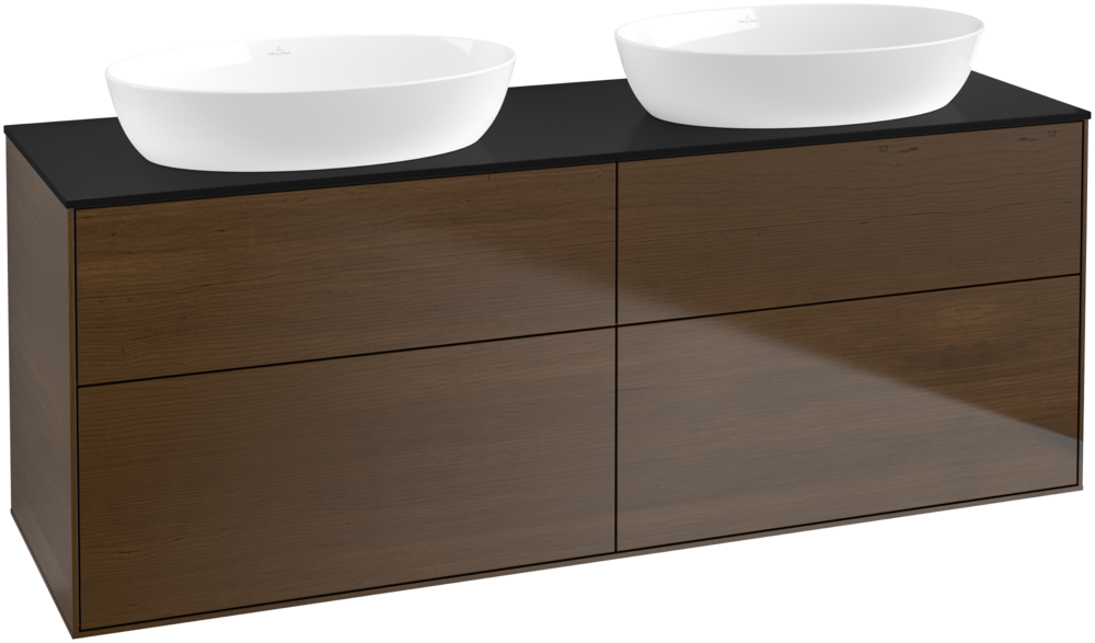 Тумба под раковину Villeroy & Boch Finion 160х50,1 см МДФ шпон грецкого ореха/стекло черное матовое FA8200GN