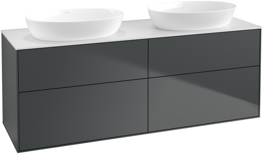 Тумба під раковину Villeroy & Boch Finion 160х50,1 см МДФ темно-синій матовий лак/скло біле матове FA8100HG