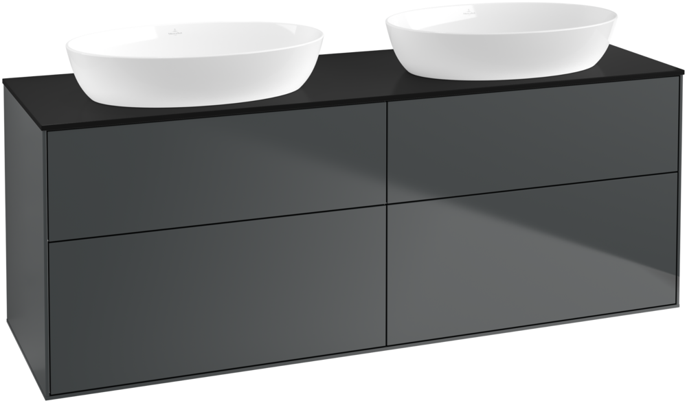 Тумба під раковину Villeroy & Boch Finion 160х50,1 см МДФ темно-синій матовий лак/скло чорне матове FA8200HG