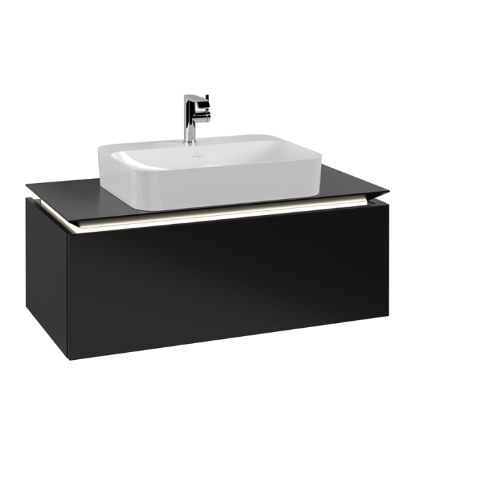 Тумба под раковину Villeroy & Boch Legato 100х38 см с подсветкой МДФ/ДСП черный матовый лак B755L0PD