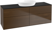 Тумба под раковину Villeroy & Boch Finion 160х50,1 см МДФ шпон грецкого ореха/стекло черное матовое FA9200GN