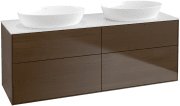 Тумба под раковину Villeroy & Boch Finion 160х50,1 см с подсветкой МДФ шпон грецкого ореха/стекло белое матовое GA8100GN