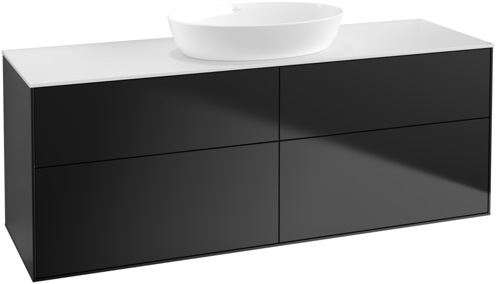 Тумба под раковину Villeroy & Boch Finion 160х50,1 см с подсветкой МДФ черный матовый лак/стекло белое матовое GA9100PD