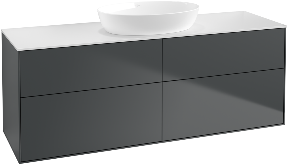 Тумба под раковину Villeroy & Boch Finion 160х50,1 см с подсветкой МДФ темно-синий матовый лак/стекло белое матовое GA9100HG