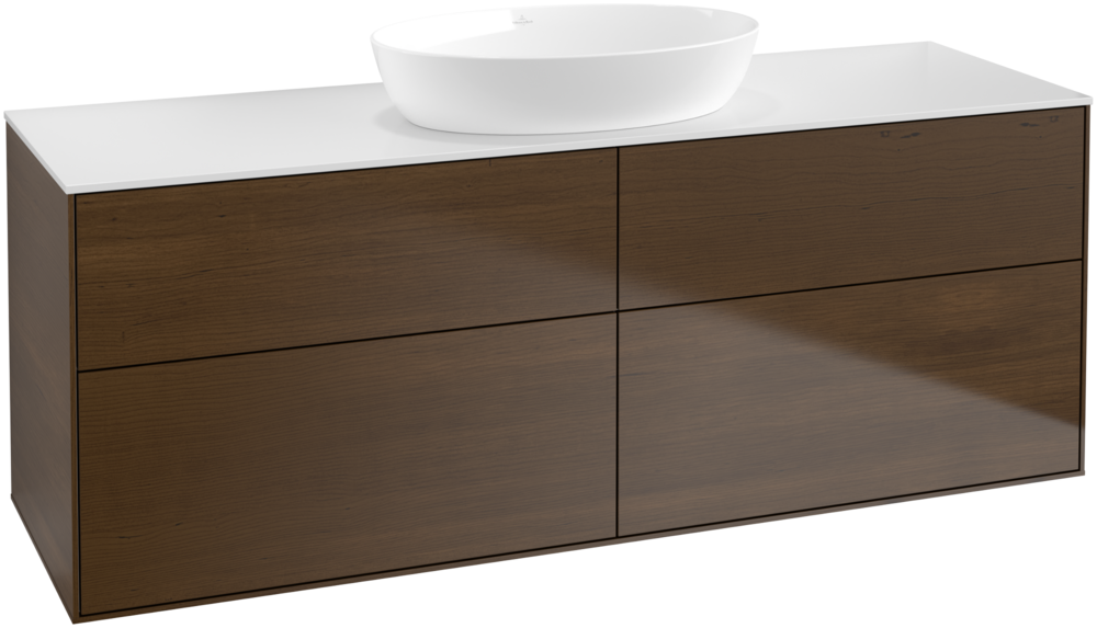 Тумба под раковину Villeroy & Boch Finion 160х50,1 см с подсветкой МДФ шпон грецкого ореха/стекло белое матовое GA9100GN