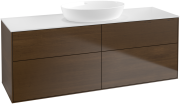 Тумба под раковину Villeroy & Boch Finion 160х50,1 см с подсветкой МДФ шпон грецкого ореха/стекло белое матовое GA9100GN