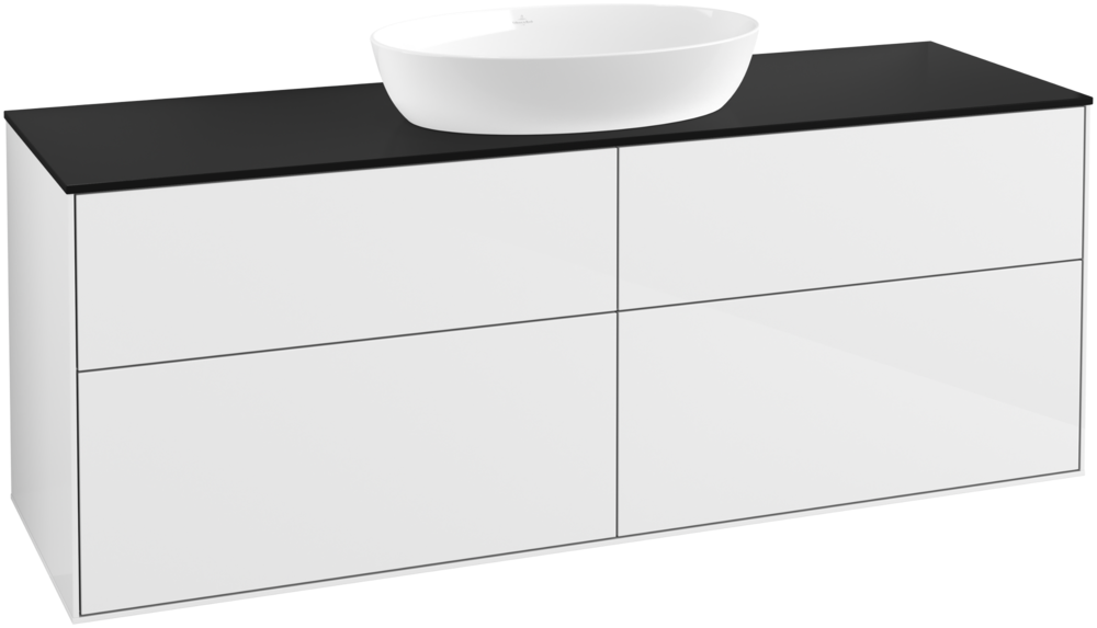 Тумба под раковину Villeroy & Boch Finion 160х50,1 см с подсветкой МДФ глянцевый белый лак/стекло черное матовое GA9200GF