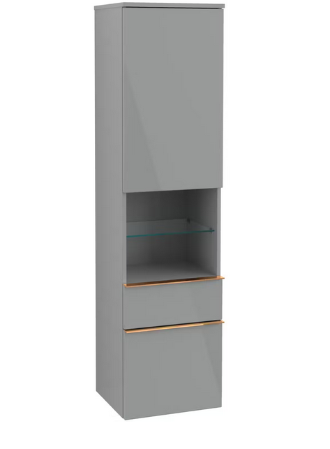 Пенал Villeroy & Boch Venticello 40,4х37,2х154,6 см петлі праворуч МДФ скло глянсове сіре/ручка мідь A95215RA