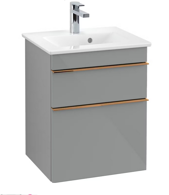 Тумба под раковину Villeroy & Boch Venticello 46,6х42,5 см МДФ стекло глянцевое серое/ручка медь A92205RA
