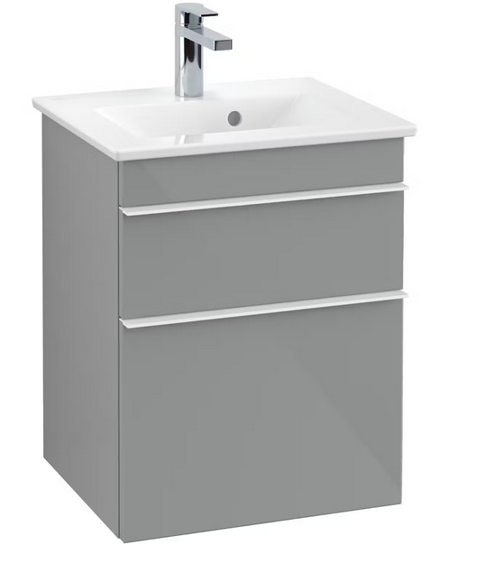 Тумба під раковину Villeroy & Boch Venticello 46,6х42,5 см МДФ скло глянсове сіре/ручка алюміній білий A92202RA