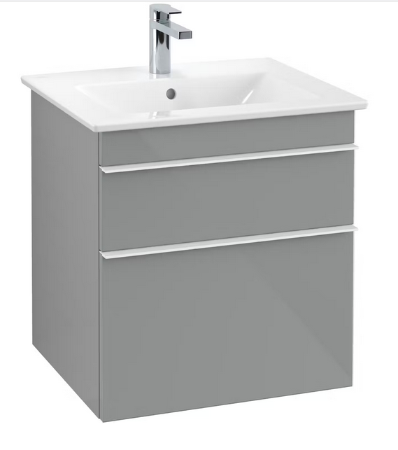 Тумба под раковину Villeroy & Boch Venticello 55,3х50,2 см МДФ стекло глянцевое серое/ручка алюминий белый A92302RA