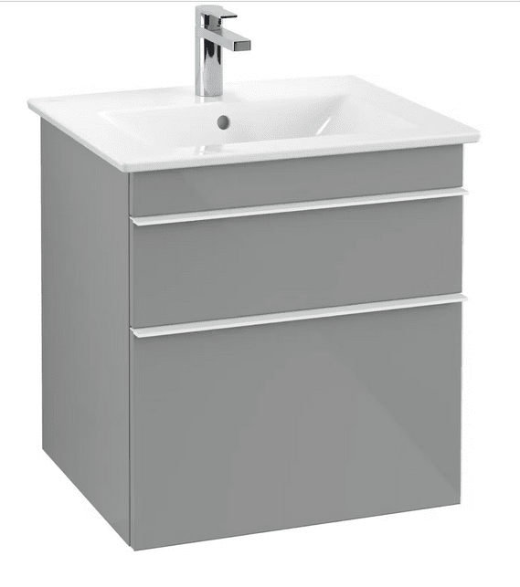 Тумба під раковину Villeroy & Boch Venticello 55,3х50,2 см МДФ скло глянсове сіре/ручка алюміній білий A92302RA