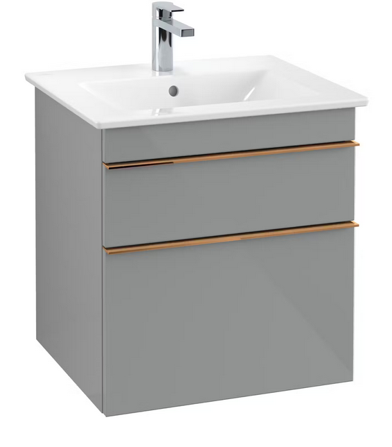 Тумба під раковину Villeroy & Boch Venticello 55,3х50,2 см МДФ скло глянсове сіре/ручка мідь A92305RA