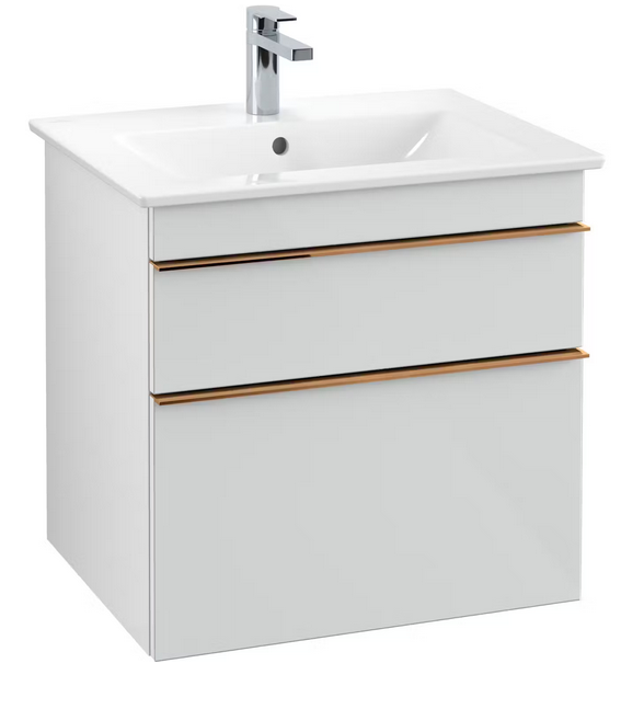 Тумба під раковину Villeroy & Boch Venticello 60,3х50,2 см МДФ скло глянсове біле/ручка мідь A92405RE