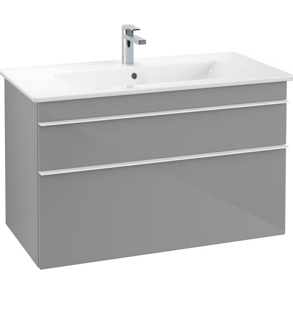 Тумба під раковину Villeroy & Boch Venticello 95,3х50,2 см МДФ скло глянсове сіре/ручка алюміній білий A92602RA