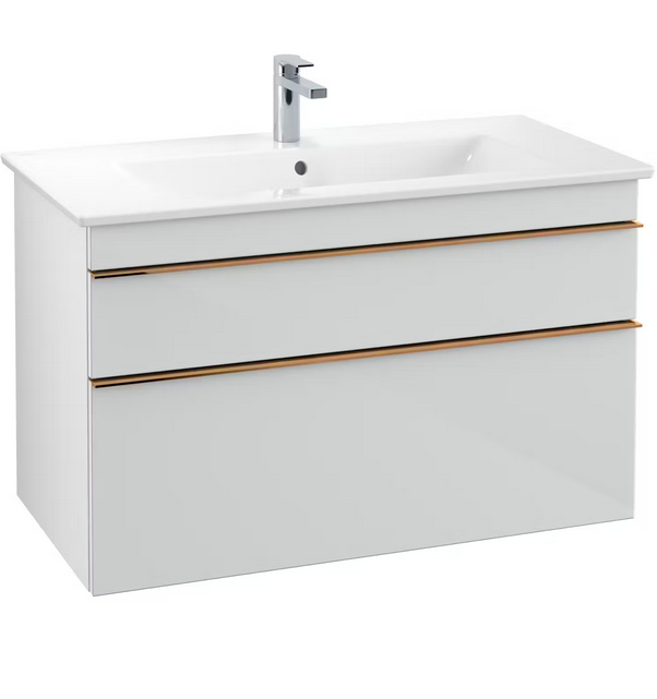 Тумба под раковину Villeroy & Boch Venticello 95,3х50,2 см МДФ стекло глянцевое белое/ручка медь A92605RE