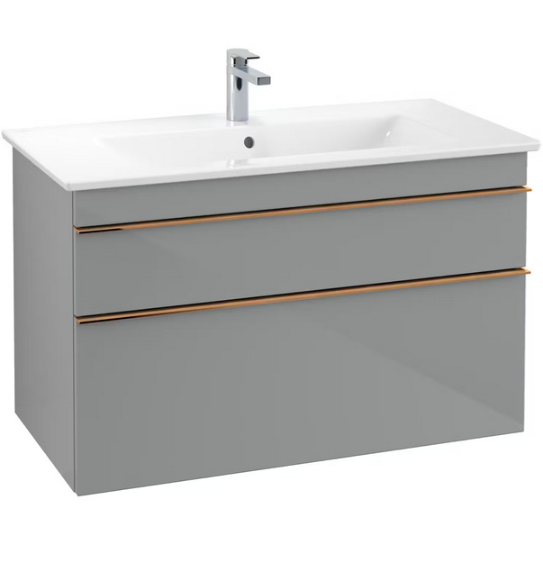 Тумба под раковину Villeroy & Boch Venticello 95,3х50,2 см МДФ стекло глянцевое серое/ручка медь A92605RA