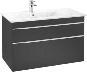 Тумба під раковину Villeroy & Boch Venticello 95,3х50,2 см МДФ чорний матовий лак/ручка алюміній білий A92702PD