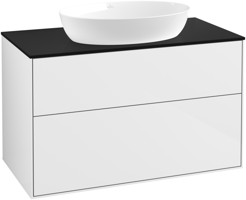 Тумба под раковину Villeroy & Boch Finion 100х50,1 см с подсветкой МДФ глянцевый белый лак/стекло черное матовое GA0200GF