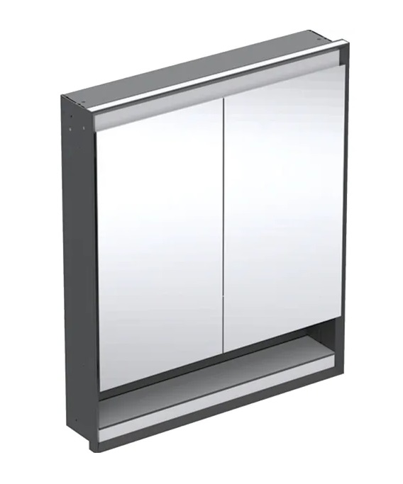 Дзеркальна шафка Geberit One 75x90x15 см із підсвічуванням алюміній чорний матовий 505.822.00.7