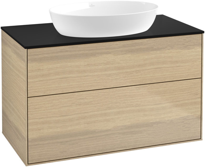 Тумба под раковину Villeroy & Boch Finion 100х50,1 см с подсветкой МДФ шпон дуба/стекло черное матовое GA0200PC