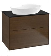 Тумба под раковину Villeroy & Boch Finion 80х50,1 см МДФ шпон грецкого ореха/стекло черное матовое F99200GN