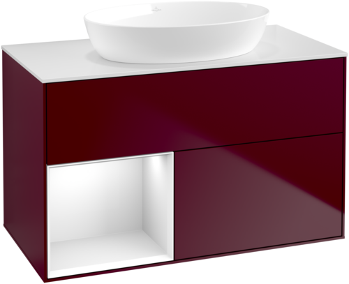 Тумба под раковину Villeroy & Boch Finion 100х50,1 см с подсветкой МДФ пион матовый лак/стекло белое матовое FA11GFHB