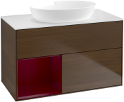 Тумба под раковину Villeroy & Boch Finion 100х50,1 см с подсветкой МДФ шпон грецкого ореха/стекло белое матовое FA11HBGN