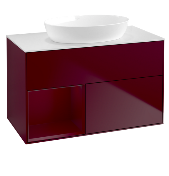 Тумба под раковину Villeroy & Boch Finion 100х50,1 см с подсветкой МДФ пион матовый лак/стекло белое матовое FA11HBHB